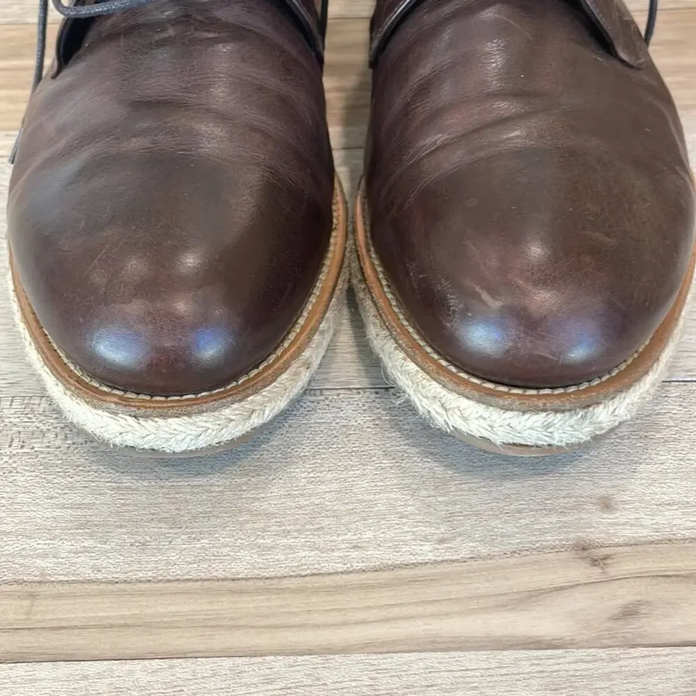 Prada Brown Nappa Leather Lace Up Espadrilles